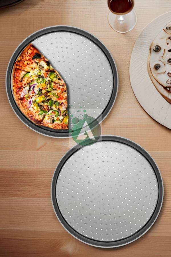 Ahir Ticaret 2 Adet 36Cm Delikli Pizza Tepsisi Lahmacun Pide Tepsisi 36 Cm 2 Parça Çelik Pizza Tepsisi - Image 1