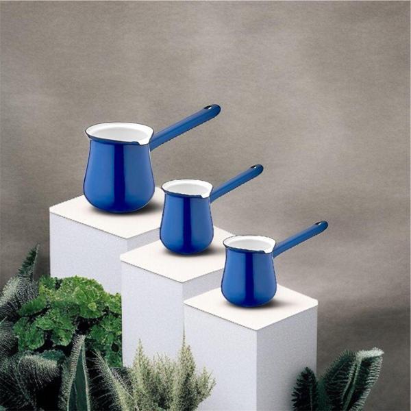 Ebru Metal Ebru Emaye Üçlü Cezve Takımı (Mavi) - Image 1