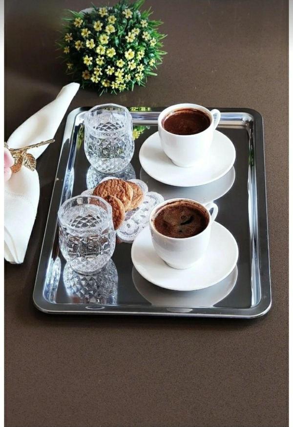 Ahir Ticaret Paslanmaz Çelik Servis Ve Sunum Çay Kahve Tatlı Tepsisi 33X23Cm - Image 1