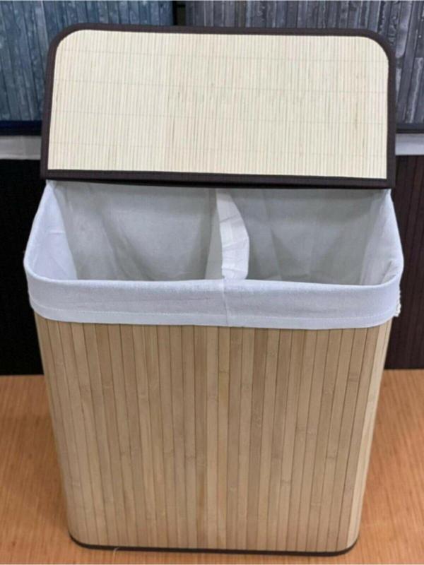 Sever Bambu Çamaşır Sepeti Dikdörtgen 2 Bölmeli 33301 Naturel - Image 1