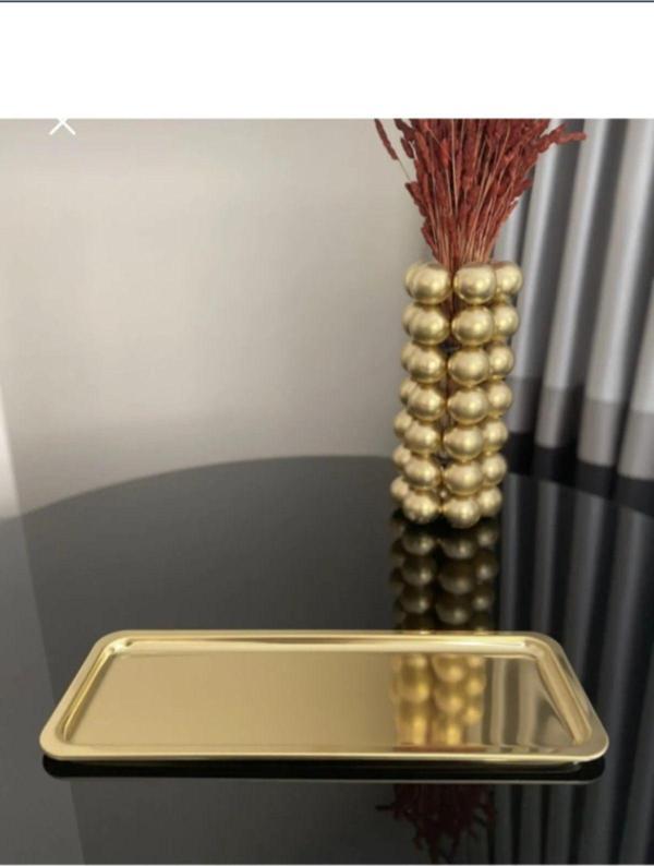 Ahir Ticaret Paslanmaz Gold Servis Ve Sunum Çay Kahve Tatlı Tepsisi 33 X 23Cm - Image 1