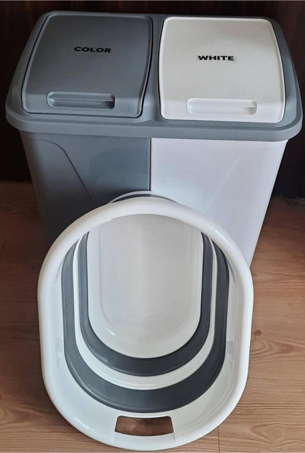 Ahir Ticaret Iki Bölmeli Kirli Çamaşır Sepeti Ve Katlanır Çamaşır Sepeti 2' Li Takım - Image 1