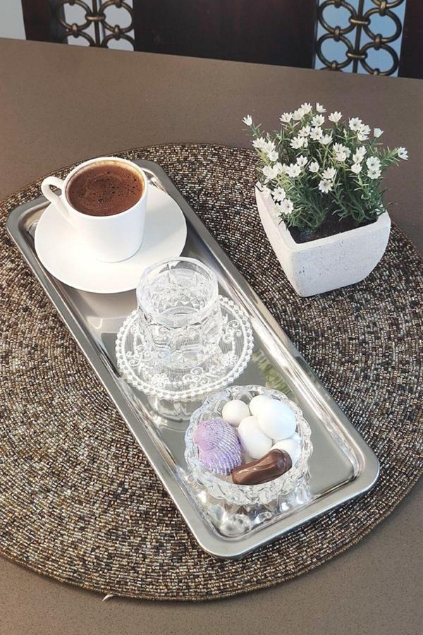 Abant 2 Li Lüx Çelik Dikdörtgen Tek Kişilik Servis Sunum Tepsisi 33X13 Cm - Image 1