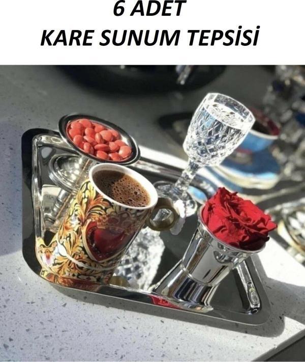 Manor 6 Adet Çelik Kare Sunum Tepsisi - Image 1