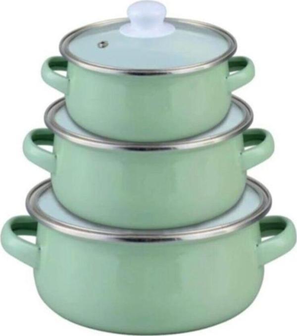Ebru Metal Emaye Mini Tencere Seti 3'Lü Mint Yeşili - Image 1