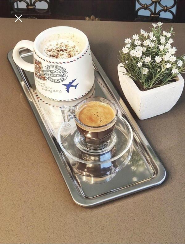 Abant 2’Li Lüks Paslanmaz Çelik Dikdörtgen Kahve Servis Sunum Tepsisi Tabağı 33 Cm X 13 Cm - Image 1