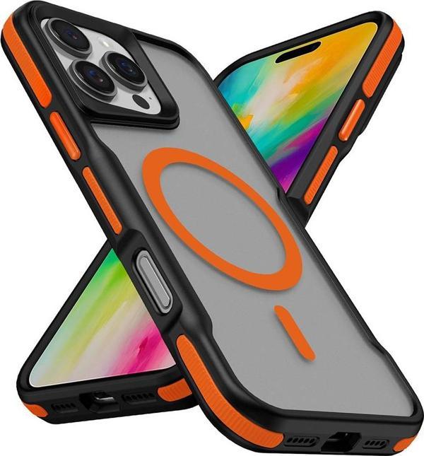 Apple iPhone 16 Pro Kılıf Magsafeli Airbag Şeritli Renkli Kenar Lamer Kapak  - Image 1