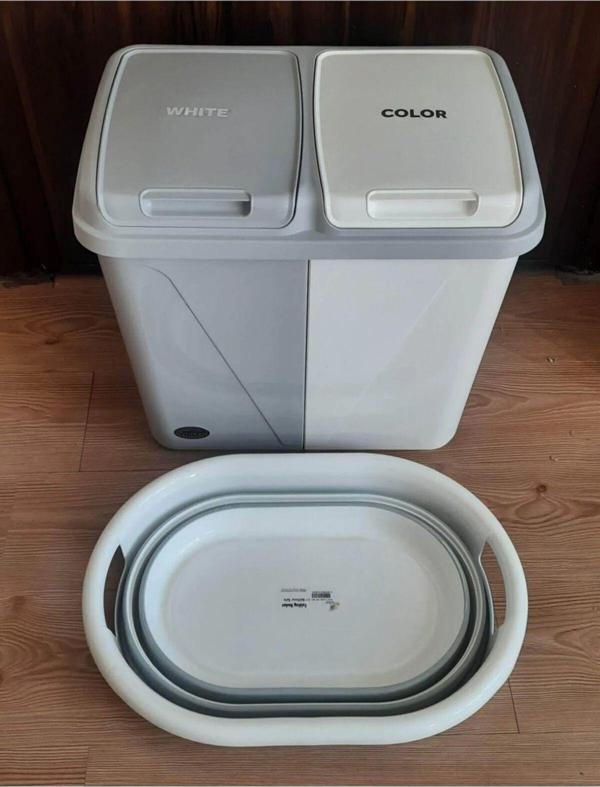 Bayev Ikili Set - Bölmeli 60 Lt Kirli Çamaşır Sepeti Ve Katlanır Çamaşır Sepeti 2'Li 30 30 - Image 1