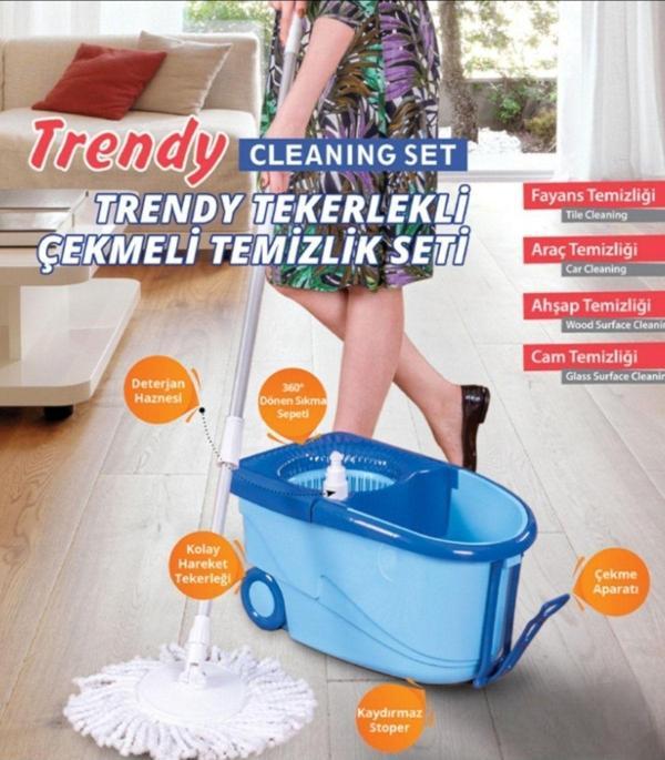 Ahir Ticaret Tekerlekli Ve Detarjanlıklı Temizlik Kova Seti + 2 Fiber Mop - Image 1