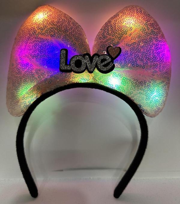 Led Işıklı 3 Farklı Fonksiyonda Yanan Gümüş Love Yazılı Toz Pembe Fiyonk Taç 20X17 cm - Image 1