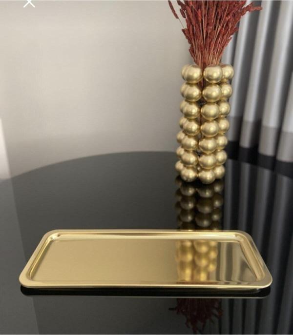 Abant Dikdörtgen Gold Altın Renk Kahve Pasta Servis Sunum Tepsisi 1 Adet(33X18Cm) - Image 1