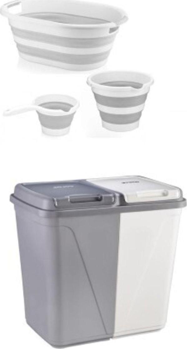 Ahir Ticaret 90 Lt İki Bölmeli Kirli Çamaşır Sepeti-3'Lü Mülti Katlanır Set - Image 1