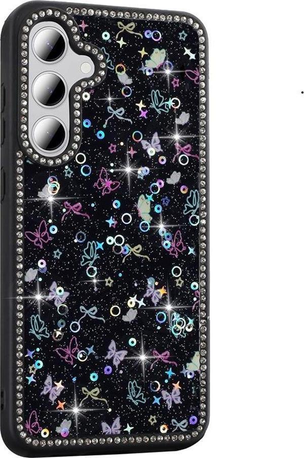 Samsung Galaxy S24 FE uyumlu Kılıf Simli ve Taşlı Dizayn Azra Kapak  - Image 1