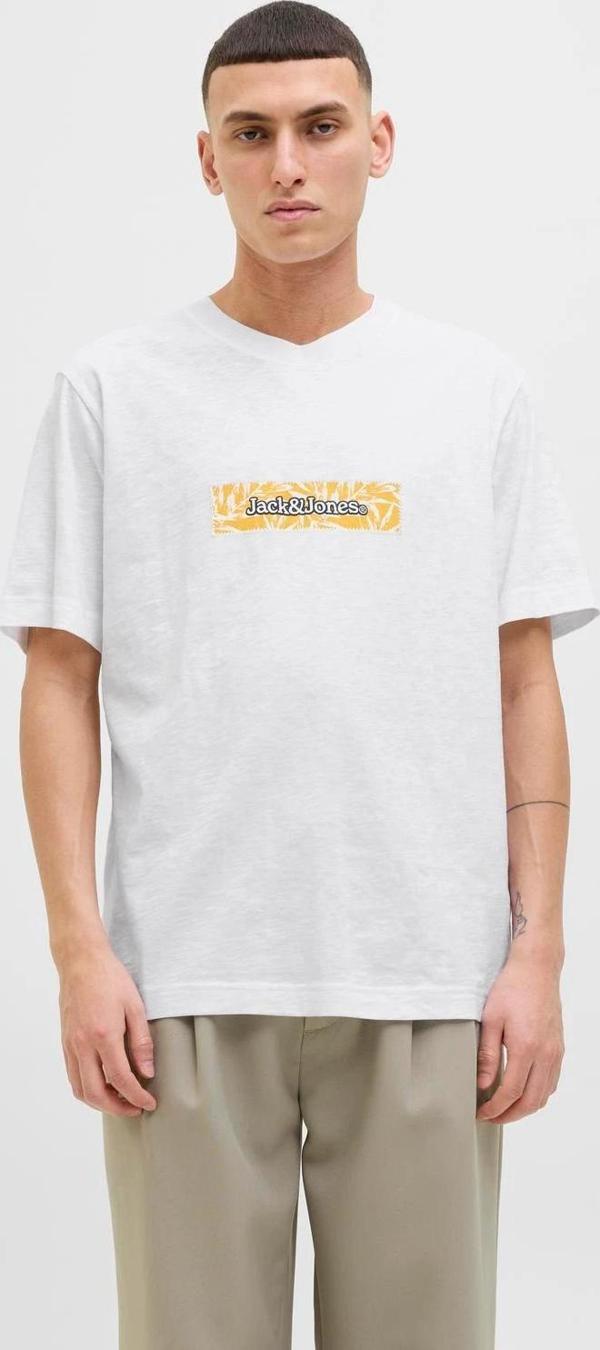 Jack Jones Jorsplıt Aop Brandıng Tee Ss Crew Pls Erkek Beyaz Büyük Beden Tshirt 12278577-01 - Image 1