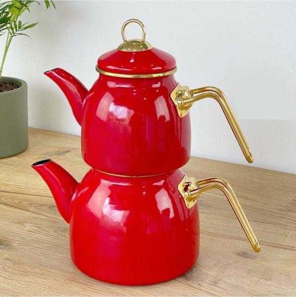 Ebru Metal Ahir Ticaret Emaye Golden Çaydanlık Takımı Büyük - Image 1