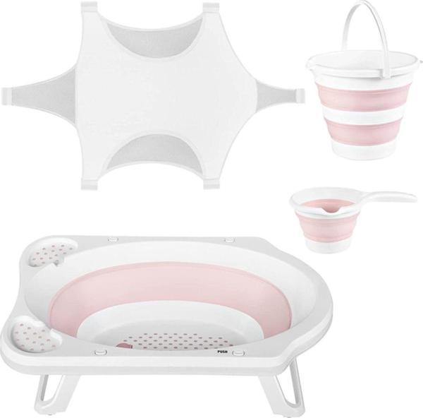 Hobby Life Katlanır Bebek Yıkama Banyo Seti 4 Parça / Küvet, Kova, Maşrapa, Pamuklu File - Image 1