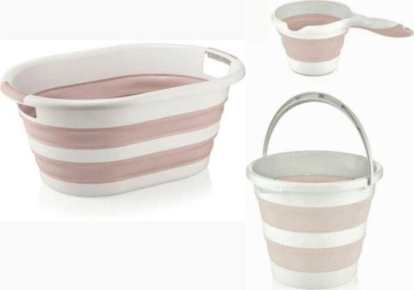Miami Home Multi 3'Lü Set - 38 Lt.Çamaşır Sepeti -12 Lt.Kova - Maşrapa - Pembe - Image 1