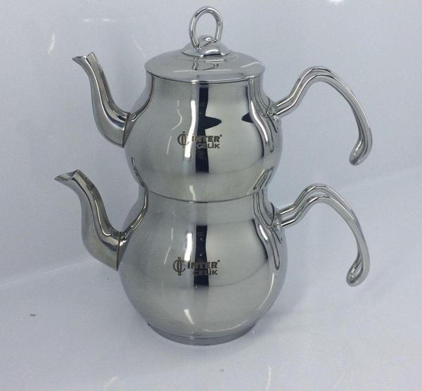 İnter Çelik Paslanmaz Çelik Çelik Mercan Metal Kulp Sade Mini Boy Çaydanlık Bej - Image 1