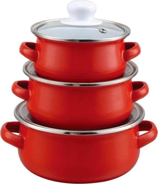 Piaha Kırmızı Metal Mini Tencere Seti 3'Lü Emt02 Kpy - Image 1