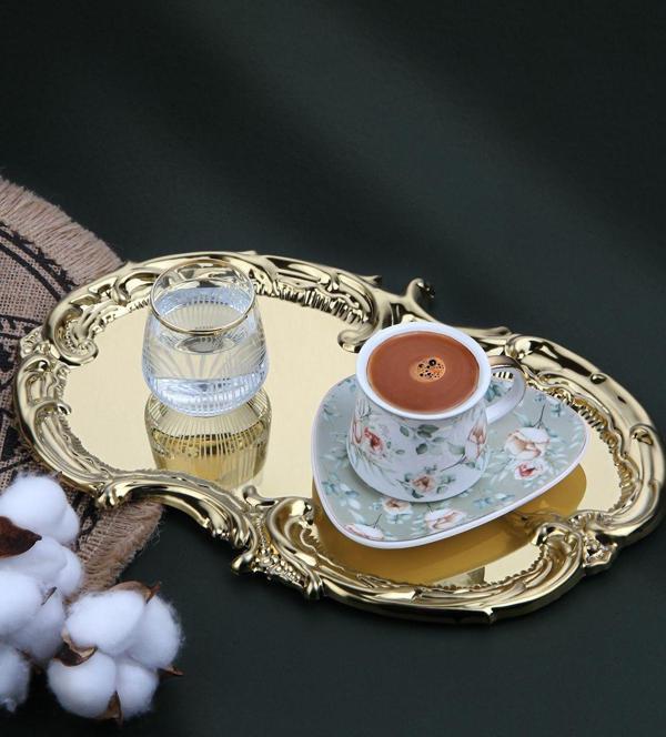 Ahir Ticaret Gold Artnova Işleme Desenli Kahve Ve Sunum Tepsisi 6 Adet - Image 1
