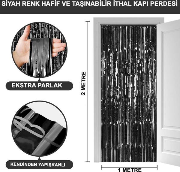 Siyah Renk Ekstra Metalize Parlak Saçaklı Arka Fon Perde İthal A Kalite 1x2 Metre - Image 1
