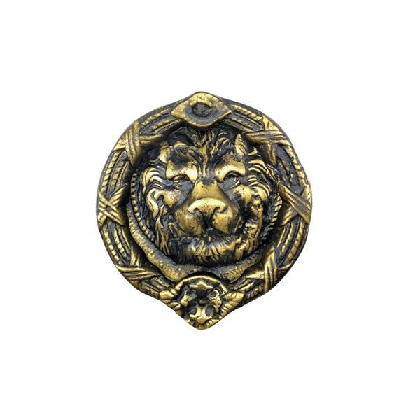 Antika Tarz Dekoratif Pirinç Aslan Kapı Tokmağı, Taktak - 185 mm, Antik - Image 1