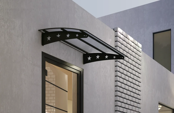 Metal Taşıyıcılı Kapı Üstü Pratik Sundurma Yıldız Modeli Antrasit - Şeffaf Levha 120 x 100 cm - Image 1