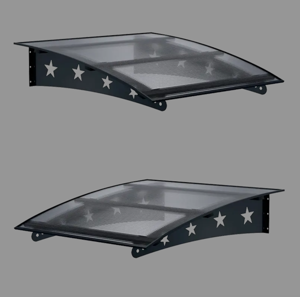 Metal Taşıyıcılı Kapı Üstü Pratik Sundurma Yıldız Modeli Antrasit - Şeffaf Levha 130 x 100 cm - Image 1
