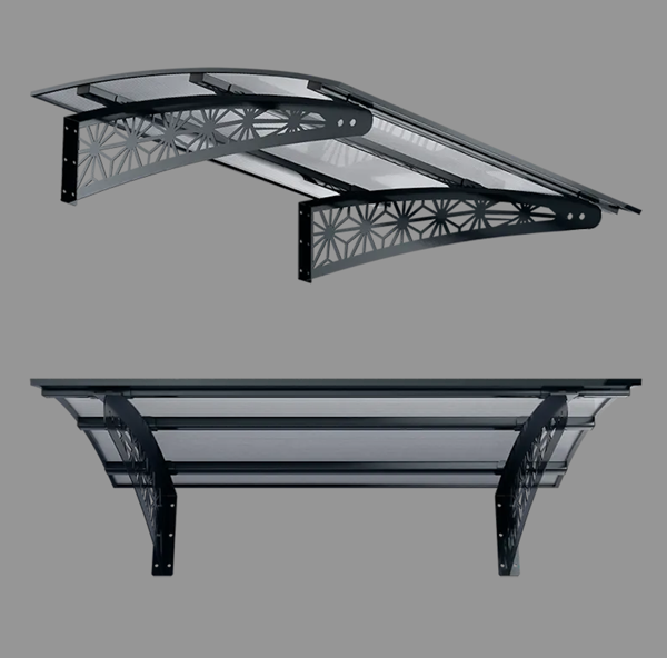 Metal Taşıyıcılı Kapı Üstü Pratik Sundurma Lotus Modeli Antrasit - Şeffaf Levha 120 x 100 cm - Image 1