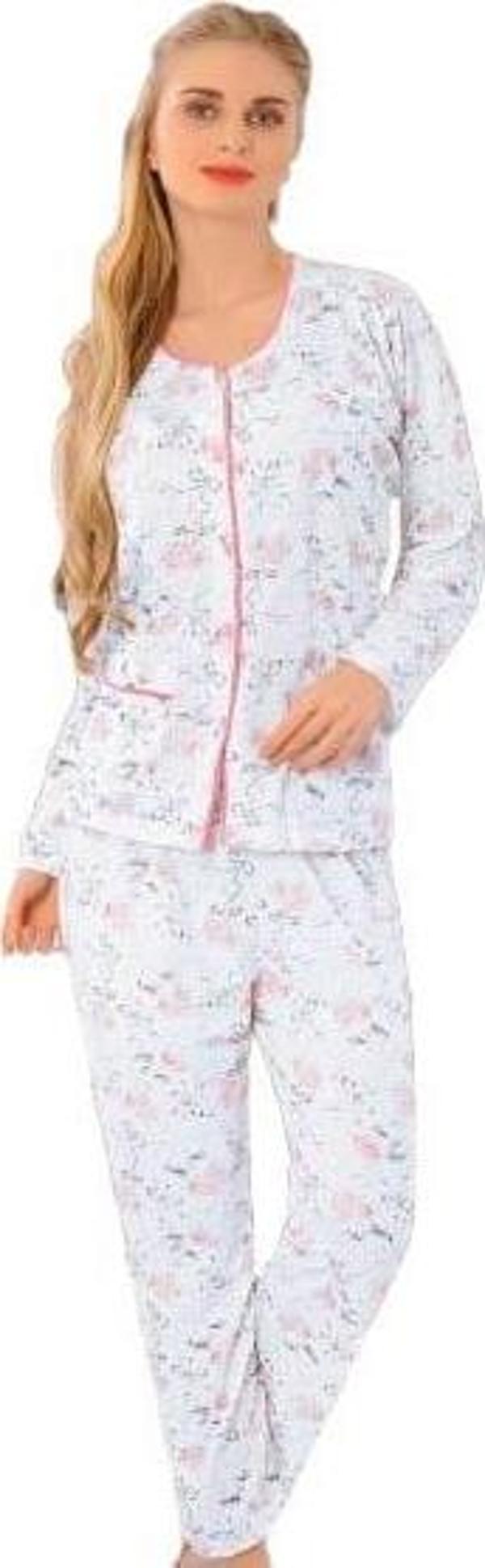 Aysu 1100 Önden Bütün Düğmeli Bayan Uzun Kol Pijama Takımı - Image 1