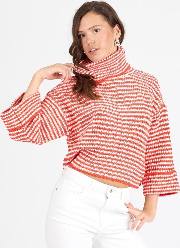 Kadın Degaje Yaka Çizgili Triko Bluz 014 - Image 1