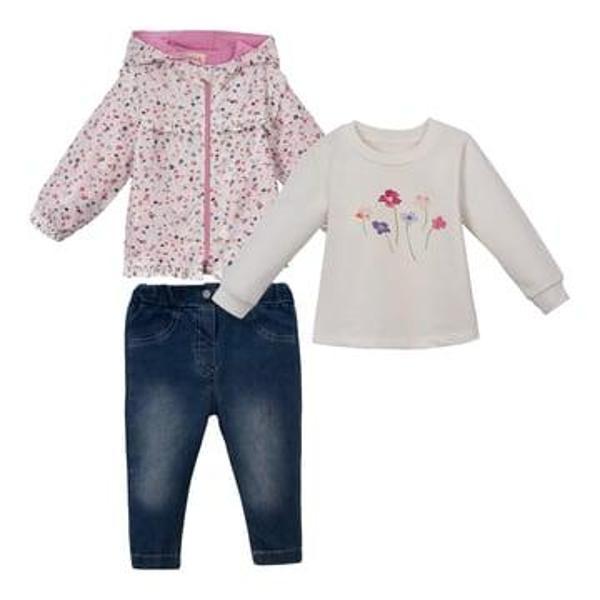 ÇİÇEKLİ YAĞMURLUK BODY KOT PANTOLON ÜÇLÜ TAKIM Pembe - Image 1