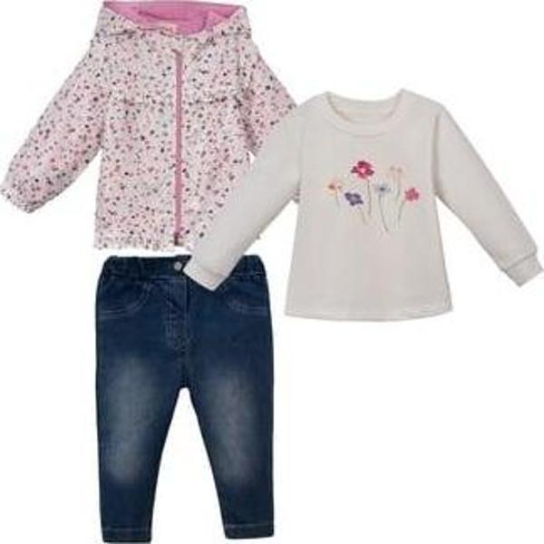 ÇİÇEKLİ YAĞMURLUK BODY KOT PANTOLON ÜÇLÜ TAKIM Pembe - Image 1