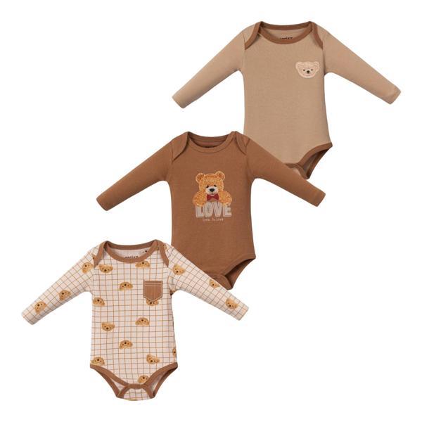 LOVE AYICIK UZUN KOL ÜÇLÜ BODY SET Kahverengi - Image 1