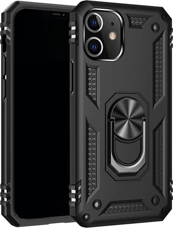 iPhone 12 Mini Uyumlu Kamera Korumalı Standlı Yüzüklü Tank Kılıf - Image 1