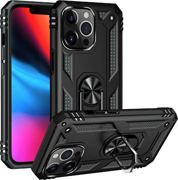 iPhone 13 Pro Uyumlu Kamera Korumalı Standlı Yüzüklü Tank Kılıf - Image 1
