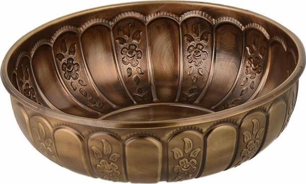 Yaren Style Antik Sarı Osmanlı Desenli Metal Hamam Tası – Geleneksel Türk Banyo Kültürü - Image 1