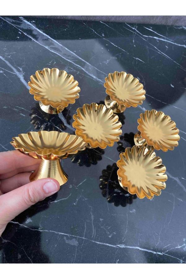 Yaren Style 6'Lı Gold Metal Dekoratif Papatya Kahve Yanı Lokumluk - Image 1