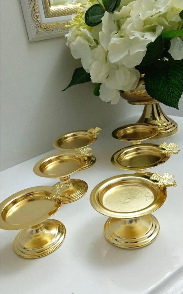 Yaren Style Kelebekli Dekoratif 6 Li Gold Renk Makaronluk Lokumluk Kahve Yanı Sunumluk - Image 1