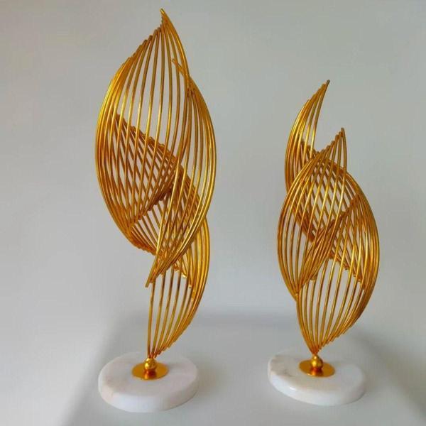 Yaren Style Gold 2 Li Set Helezyon Spiral Dekoratif Ürün Mermer Tabakalı Şık Görünümlü - Image 1