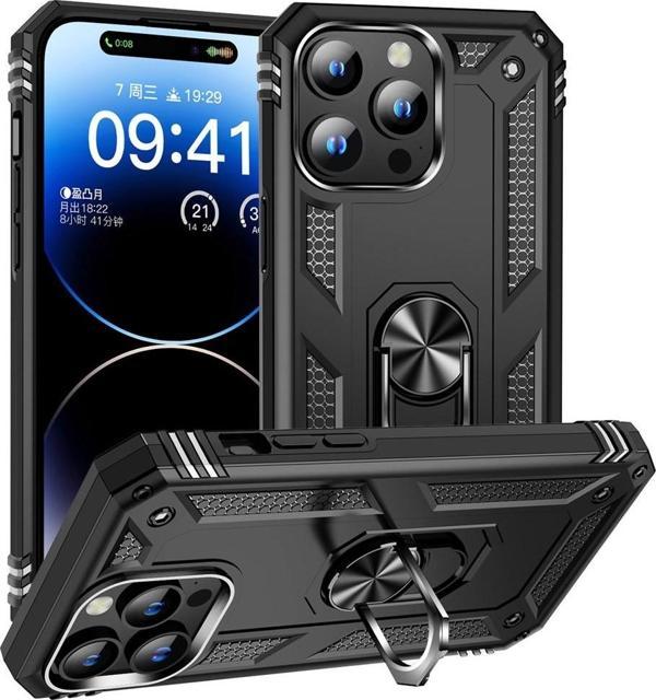 iPhone 15 Pro Uyumlu Kamera Korumalı Standlı Yüzüklü Tank Kılıf - Image 1