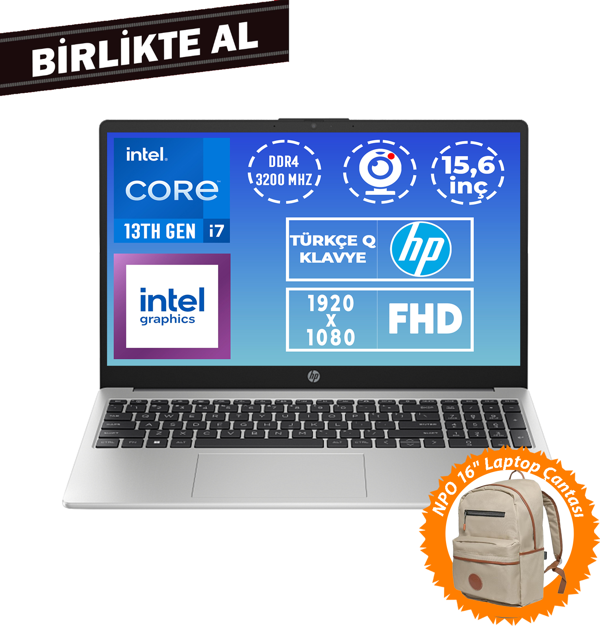 HP 250 G10 i7-1355U 16GB 512GB SSD 15.6" FHD W11P + Çanta 9G2G8ET 035 - Image 1