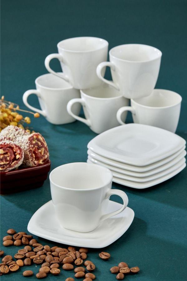 Yaren Style ☕ 6'Lı Beyaz Porselen Kahve Fincanı Takımı – Minimalist Ve Zarif Tasarım - Image 1