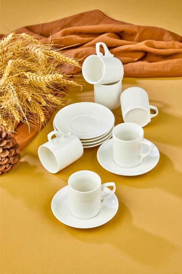 Yaren Style ☕ 6'Lı Beyaz Porselen Kahve Fincanı Takımı – Minimalist Ve Zarif Tasarım - Image 1