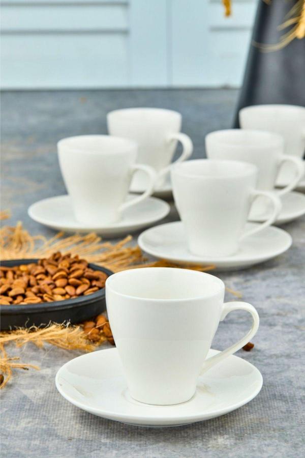 Yaren Style ☕ 6'Lı Beyaz Porselen Kahve Fincanı Takımı – Minimalist Ve Zarif Tasarım - Image 1