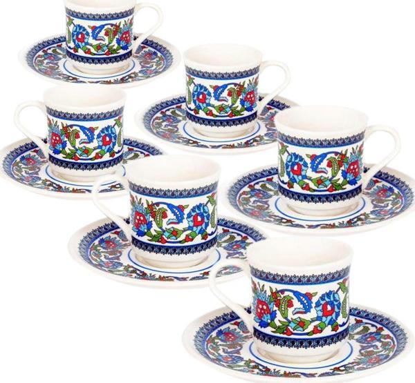 Yaren Style Topkapı Model Çini İşlemeli 6 Kişilik Porselen Kahve Fincanı Seti – Şık Ve Dayanıklı Tasarım - Image 1