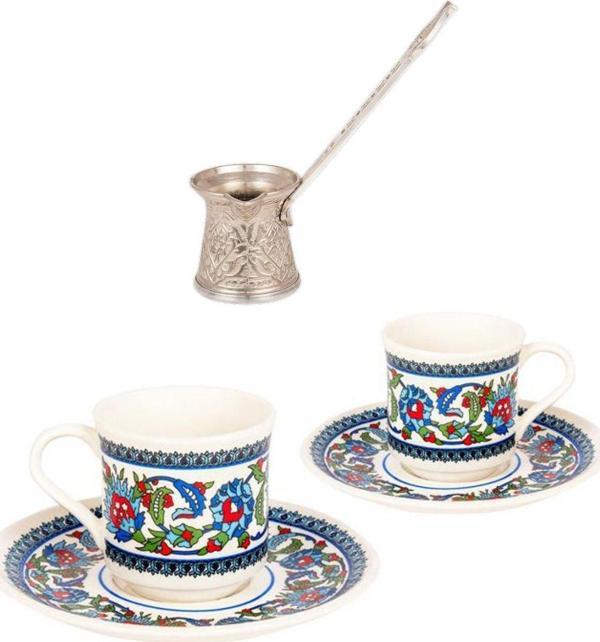 Yaren Style Topkapı Model Çini İşlemeli 2 Kişilik Porselen Kahve Fincanı Seti – Şık Ve Dayanıklı Tasarım - Image 1
