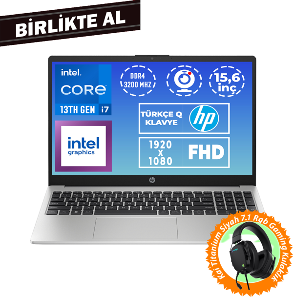 HP 250 G10 i7-1355U 32GB 1TB SSD 15.6" FHD Freedos + Gaming Kulaklık 9G2G8ET 031 - Image 1