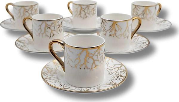 Yaren Style 6'Lı Gold Kök Detaylı Porselen Türk Kahve Fincanı – Şıklığı Sofranıza Taşıyın - Image 1