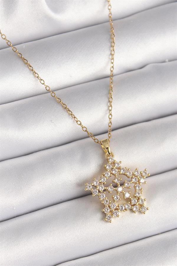 316L Çelik Gold Renk Zincir Zirkon Taşlı Kar Tanesi Model Kadın Kolye - Image 1